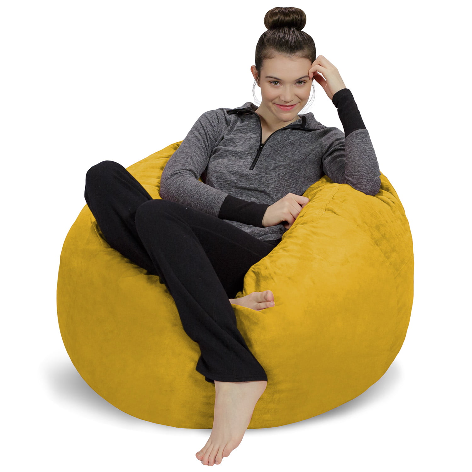 Sofa Sack Bean Bag Chair. Memory Foam Lounger with Microsuede Cover. Kids. 3 ft. Yellow