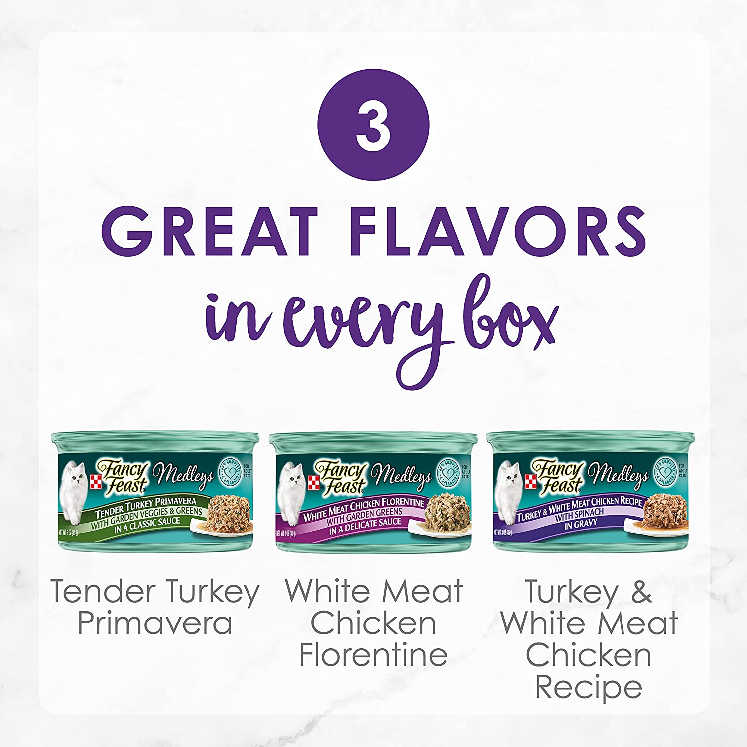 Purina Fancy Feast Wet Cat Food Variety Pack. Medleys Poultry Collection with Garden Greens in Sauce - (30) 3 oz. Cans
