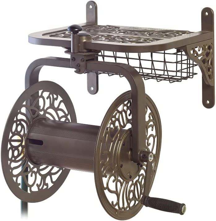 Liberty Garden 714 Decorative Cast Aluminum Navigator Rotating Garden Hose Reel. Holds 125-Feet of 5/8-Inch Hose - Bronze