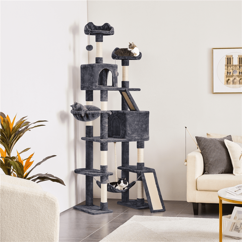 SMILE MART 82.5″ H Multi Level Large Cat Tree with 2 Cozy Condos for Indoor Small/Medium Cats. Dark Gray