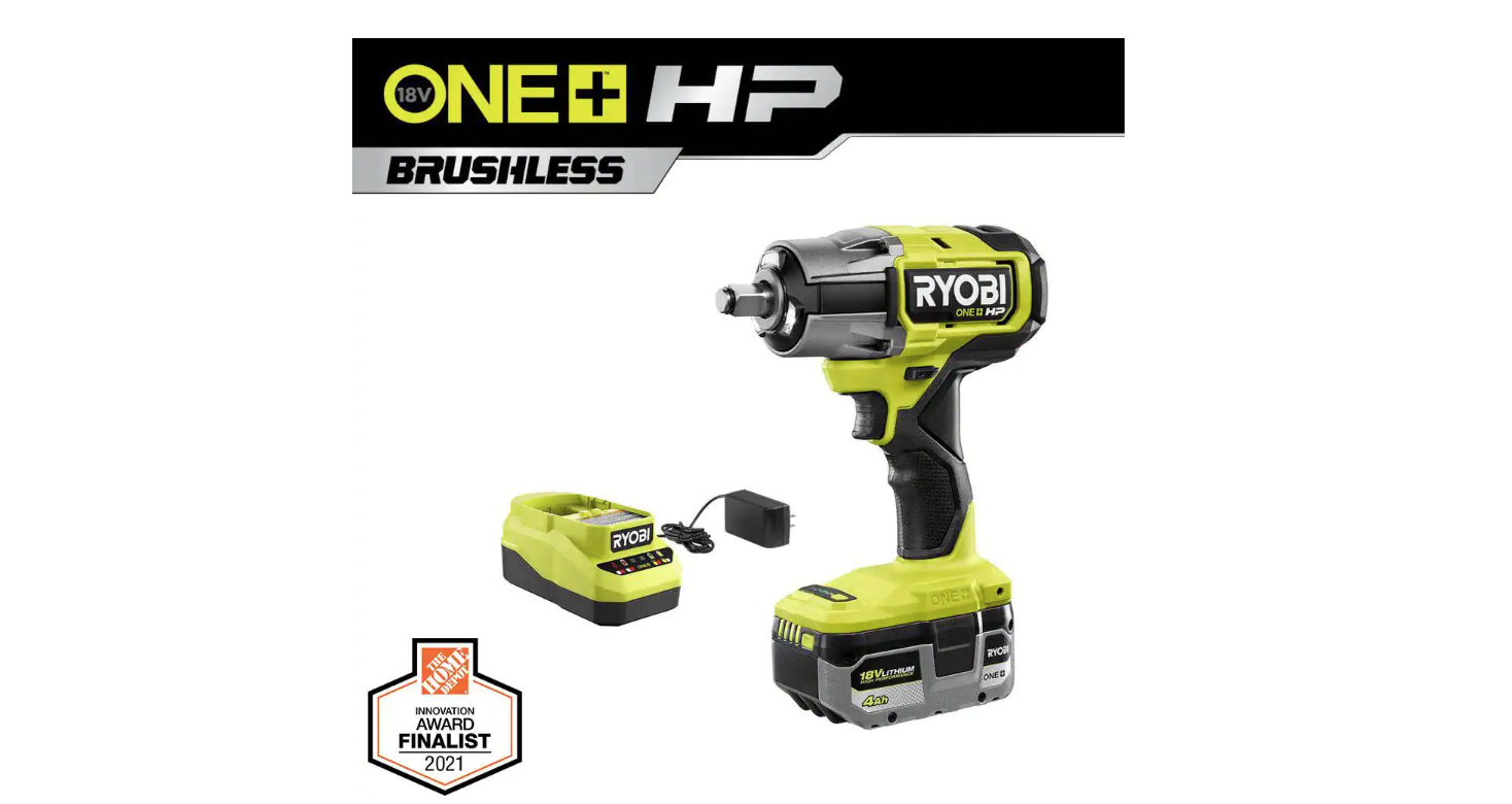 RYOBI P262K1 ONE+ HP 18V Brushless Cordless 4-Mode 1/2 in. Impact Wrench Kit w/ 4.0 Ah HIGH PERFORMANCE Lithium-Ion Battery & Charger