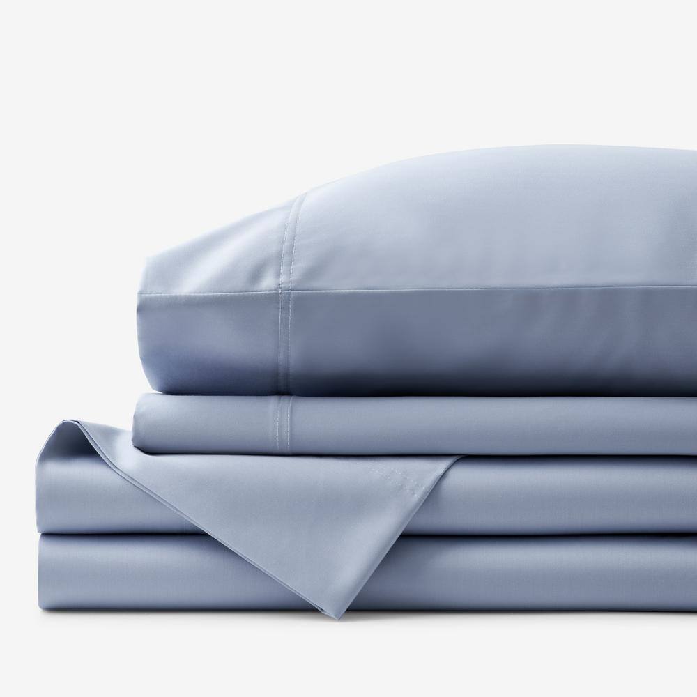 The Company Store  Legends Hotel Supima Cotton Wrinkle-Free 4-Piece Blue Shadow Sateen Queen Sheet Set - Blue Shadow