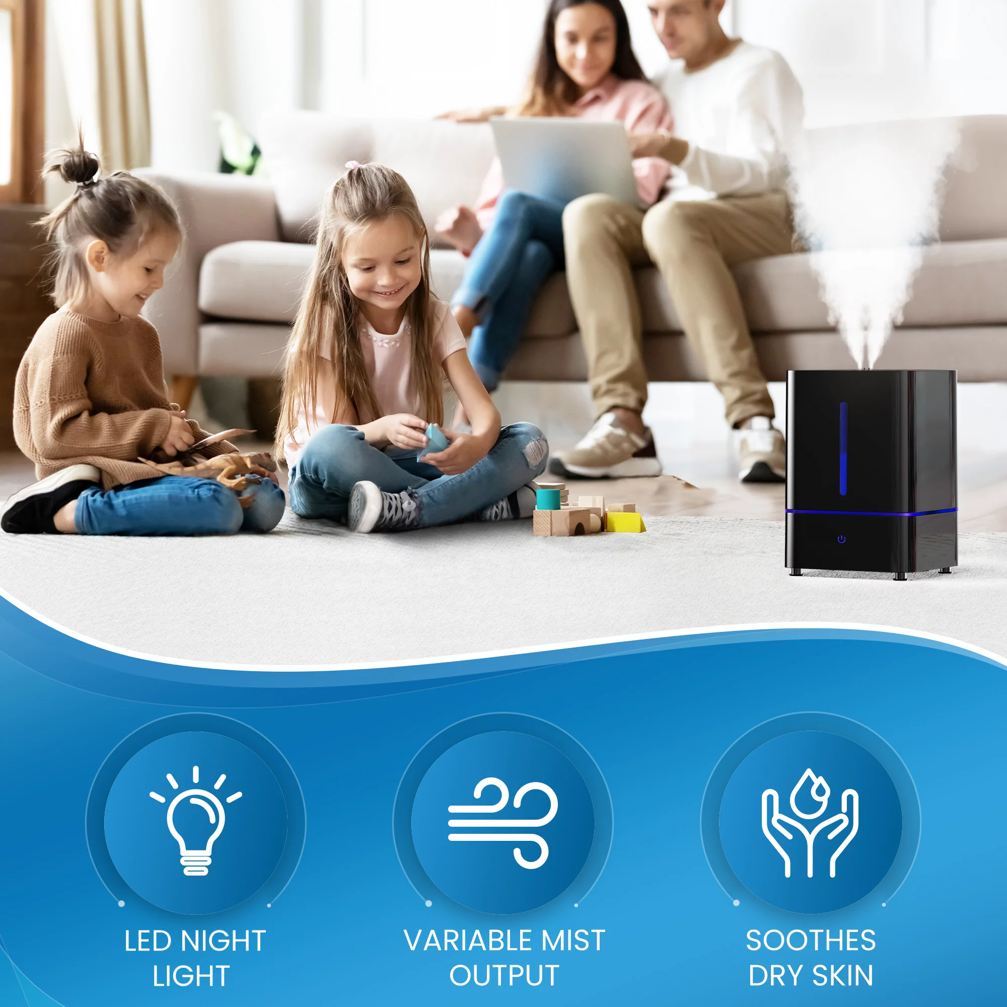 Everlasting Comfort Cool Mist Humidifier for Bedroom (4L) - Filterless. Small. Ultrasonic. Quiet -  Diffuser and Essential Oil Tray (Black)