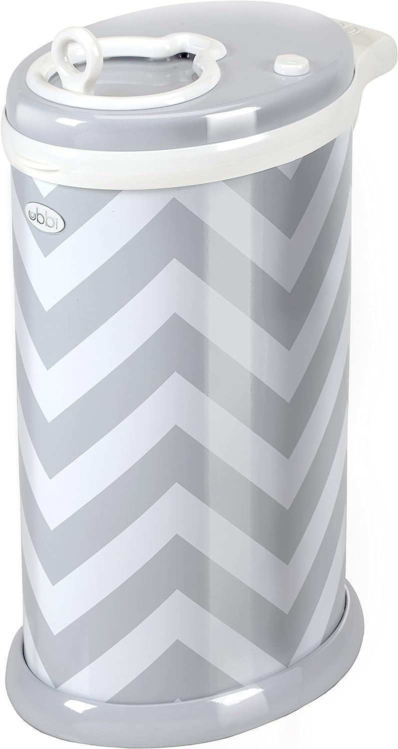 Ubbi Steel Odor Locking. No Special Bag Required Money Saving. Awards-Winning. Modern Design. Registry Must-Have Diaper Pail. Gray Chevron