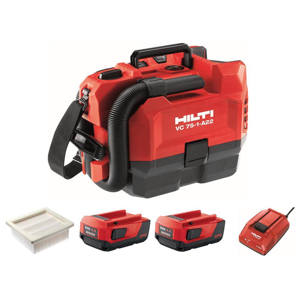 Hilti 3590199 22-Volt VC 75-1-A22 3.5 Gal. 75 CFM 4.0 Li-ion Cordless Vacuum with HEPA and Dry Filters (Battery and Charger Included)