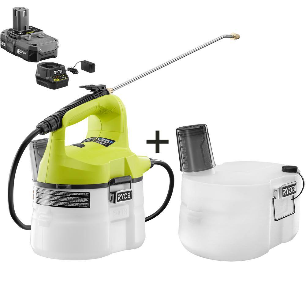 RYOBI P2810-1GAL ONE+ 18V Cordless Battery 1 Gal. Chemical Sprayer with Extra Accessory Tank. 1.3 Ah Battery. and Charger