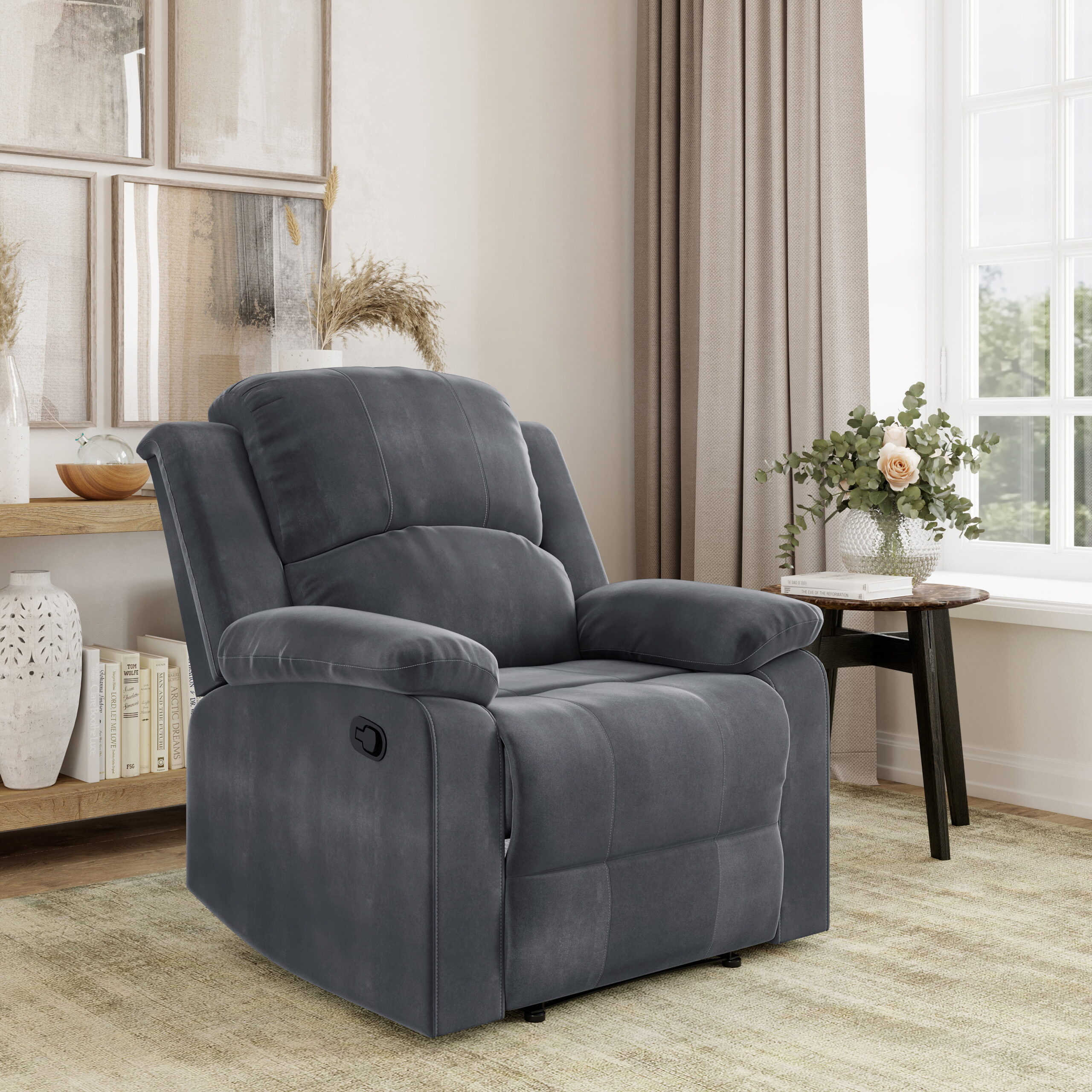 Lifestyle Solutions Reynolds Manual Standard Recliner. Slate Gray Microfiber