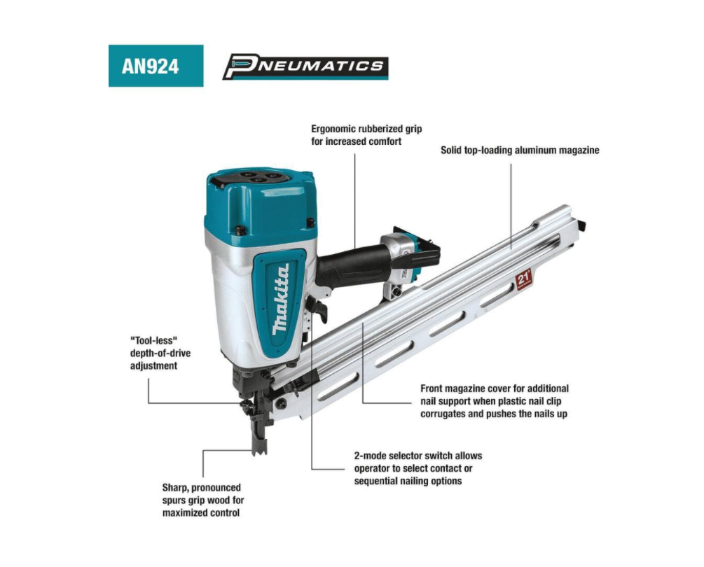 Makita AN924 3-1/2 in. 21° Pneumatic Full Round Head Framing Nailer
