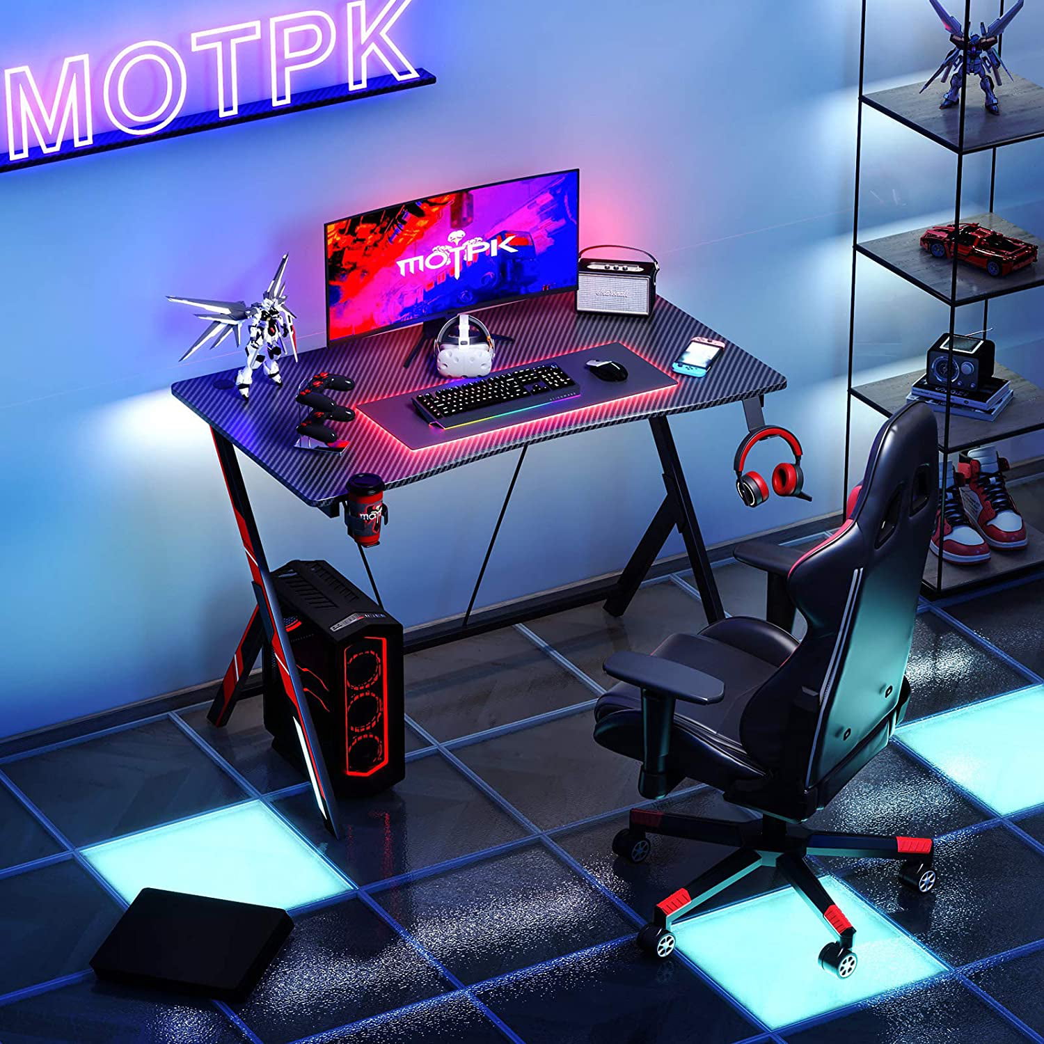 MOTPK Gaming Desk 31 Inches PC Computer Desk for Christmas Gift. Gaming Table with Headphone Hook and Cup Holder