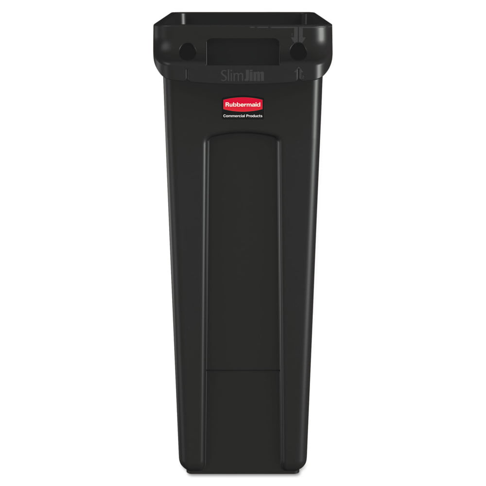 Rubbermaid Commercial FG354060BLA Slim Jim Receptacle W/venting Channels. Rectangular. Plastic. 23gal. Black