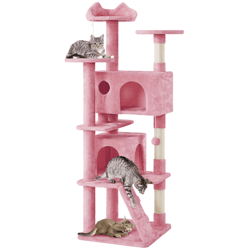 Easyfashion 70″ Cat Tree Condo with 3 Platform & 3 Scratching Posts. Pink