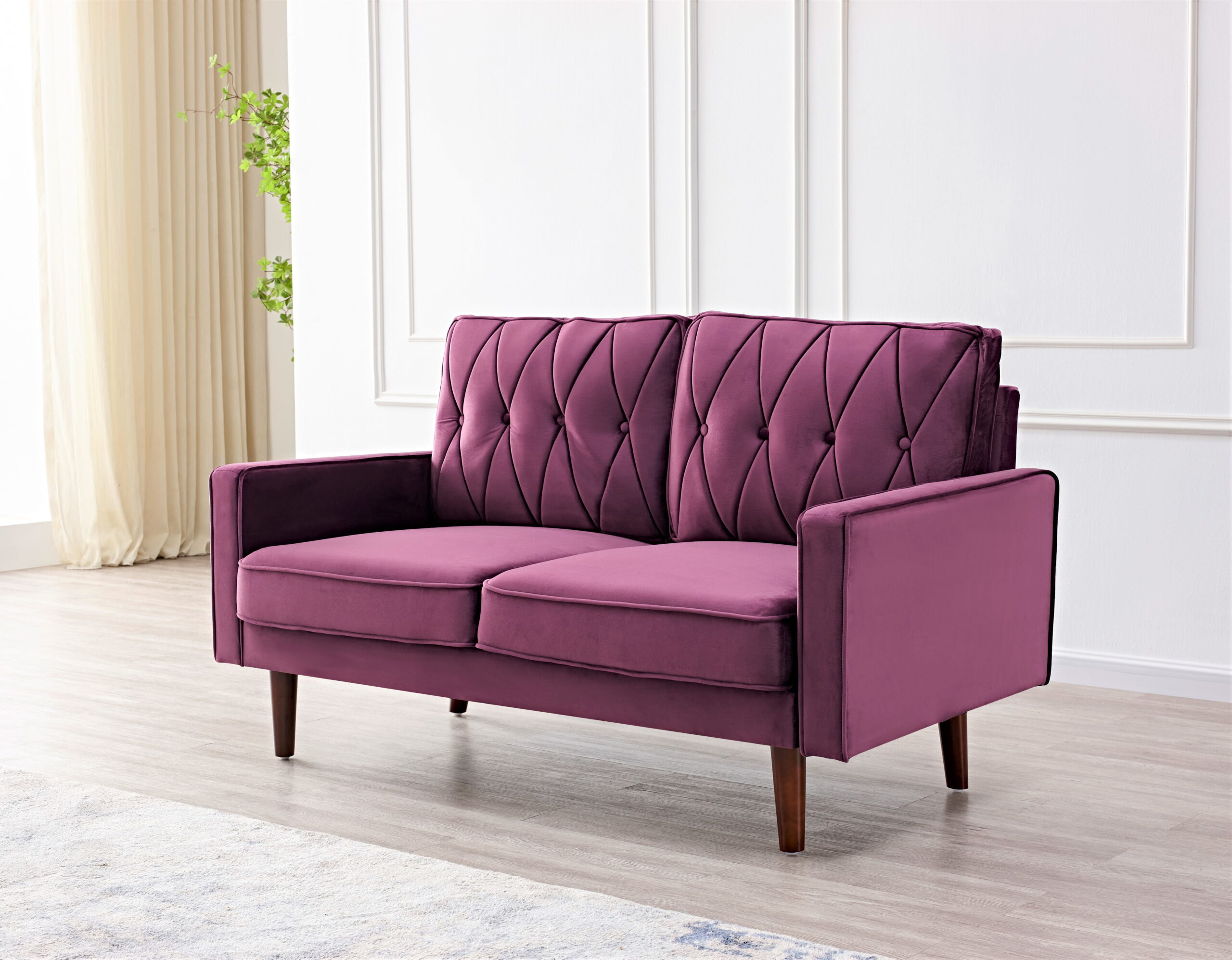 Uspridefurniture Feemster 57.5” Velvet Square Arm Loveseat. Eggplant
