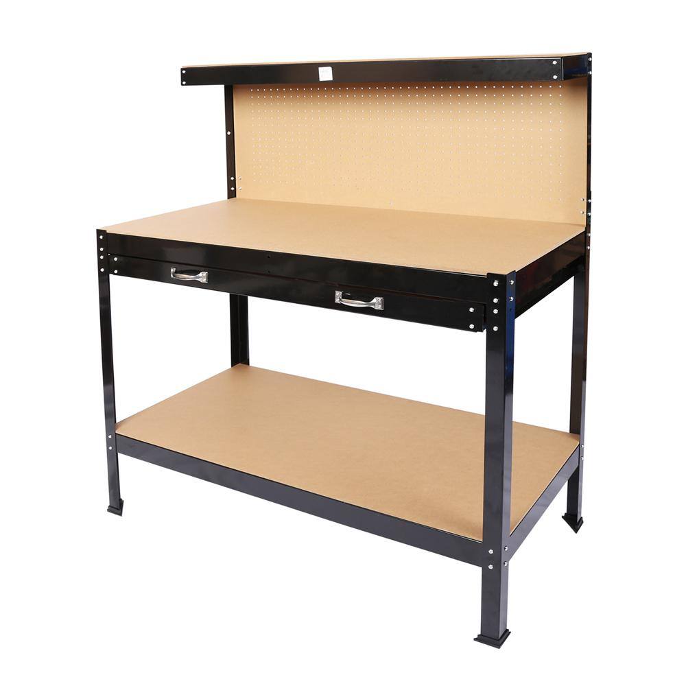 Kahomvis GH-LKW4-7479 48 in. Steel Workbench with Drawer and Pegboard Storage. Workshop Tools Table in Black