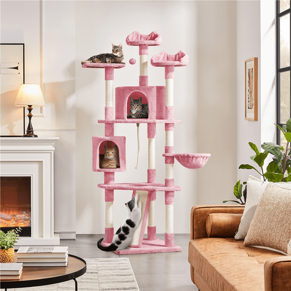 Easyfashion 79″ Multilevel Cat Tree Tower with Scratching Posts. Pink