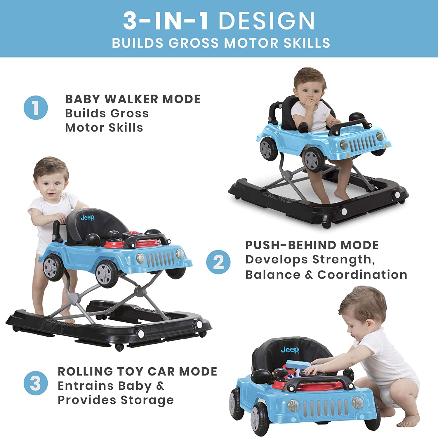 Delta Children Jeep Classic Wrangler 3-in-1 Grow with Me Walker by Delta Chidlren. Blue
