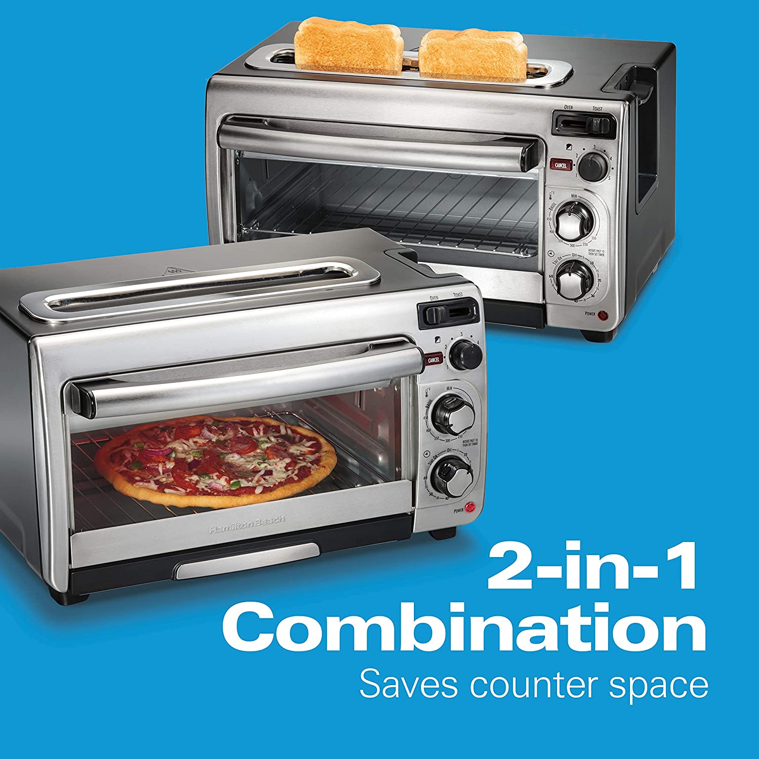 Hamilton Beach 2-in-1 Countertop Oven and Long Slot Toaster. Stainless Steel. 60 Minute Timer and Automatic Shut Off (31156)