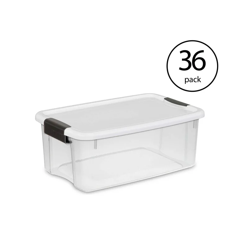 Sterilite 18 Quart Clear Plastic Storage Bin with White Latch Lid. 36 Pack