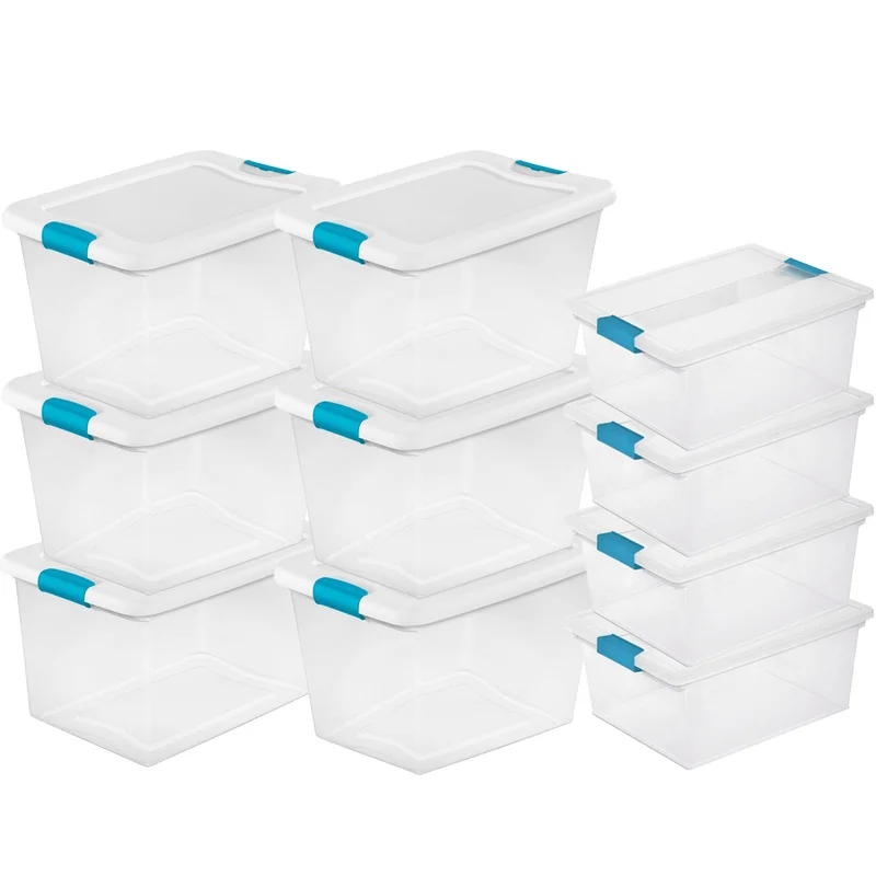 Sterilite 64 Quart Large Stackable Latching Tote Box (6 Pack) and Deep Clip Box (4 Pack)