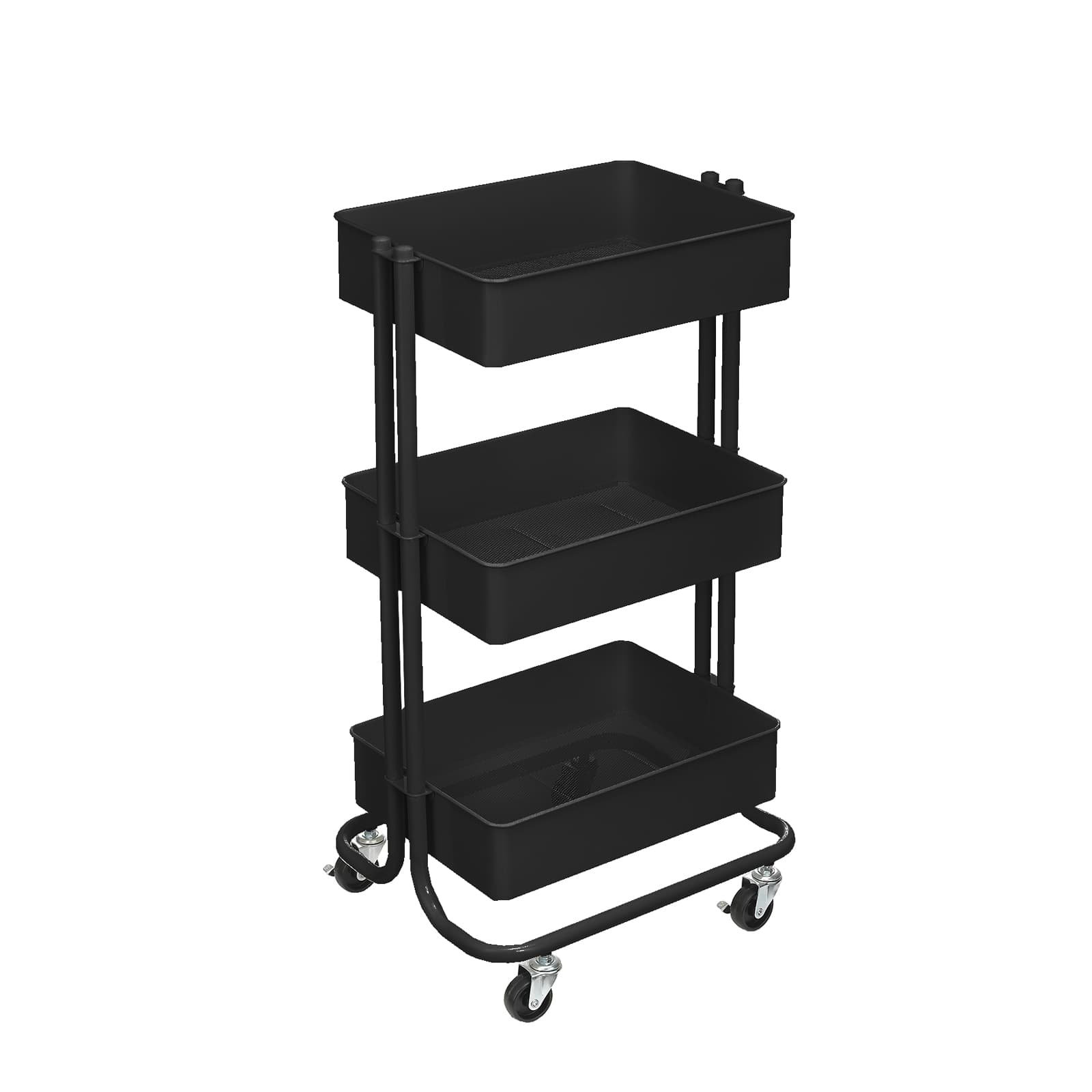 Simply Tidy Lexington 3-Tier Rolling Cart. Matte Black