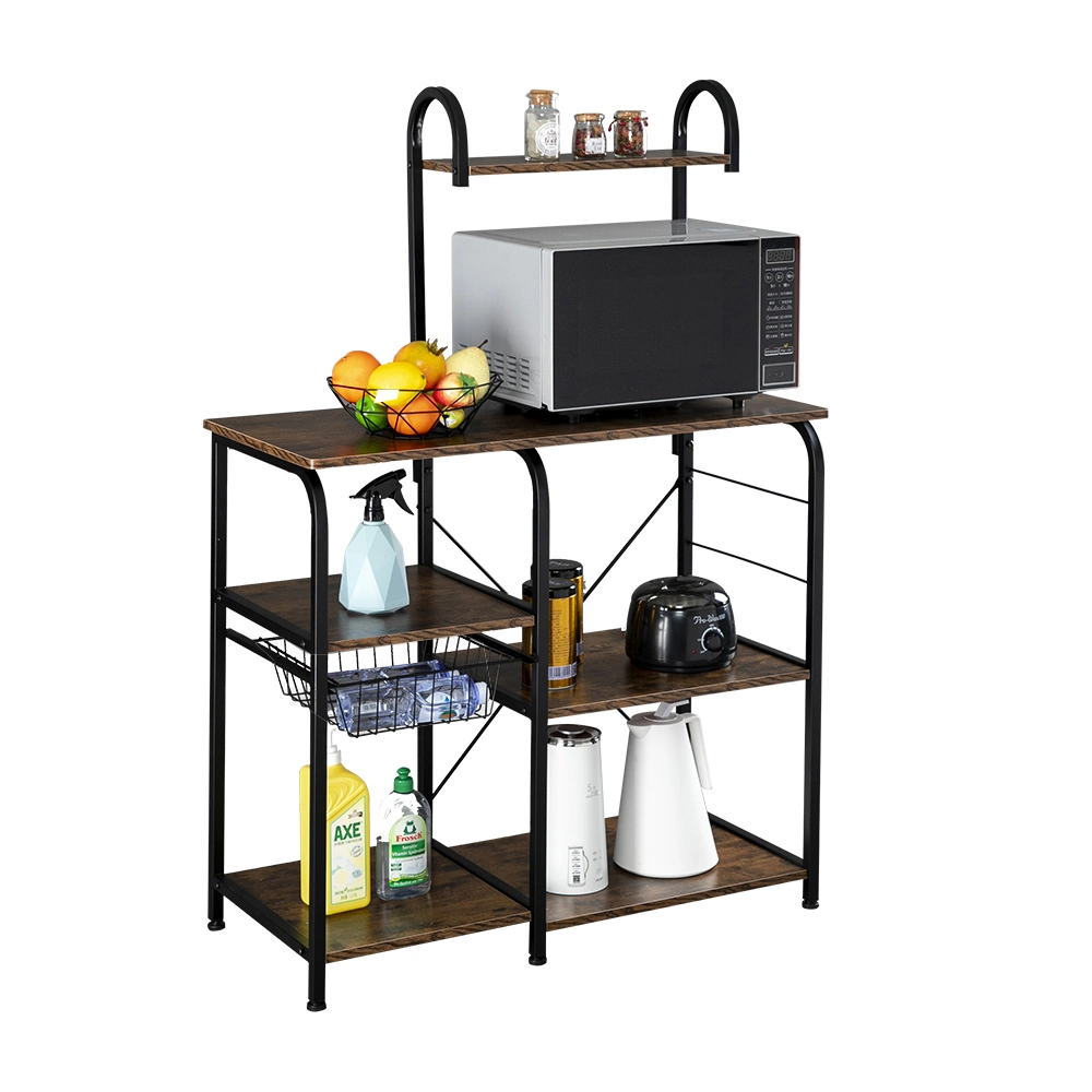 DISCOUNTTODAY Vintage Kitchen Baker-s Rack Utility Storage Shelf 35.5″ Microwave Stand 4-Tier 3-Tier Shelf for Spice Rack Organizer Workstation with 10 Hooks