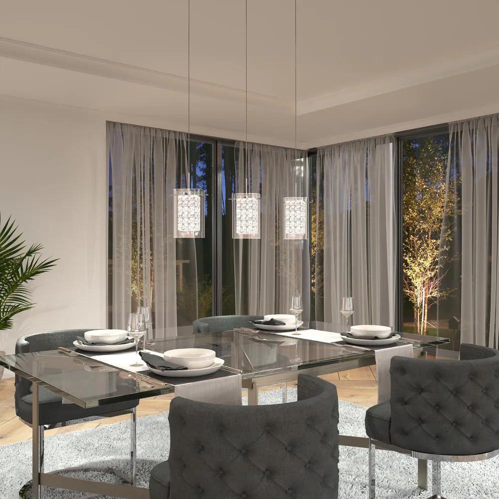 Artika PDT-3CC Crystal Cube 13-Watt Modern Integrated LED 3-Light Chrome Hanging Pendant Light with Glass Shade for Dining Room