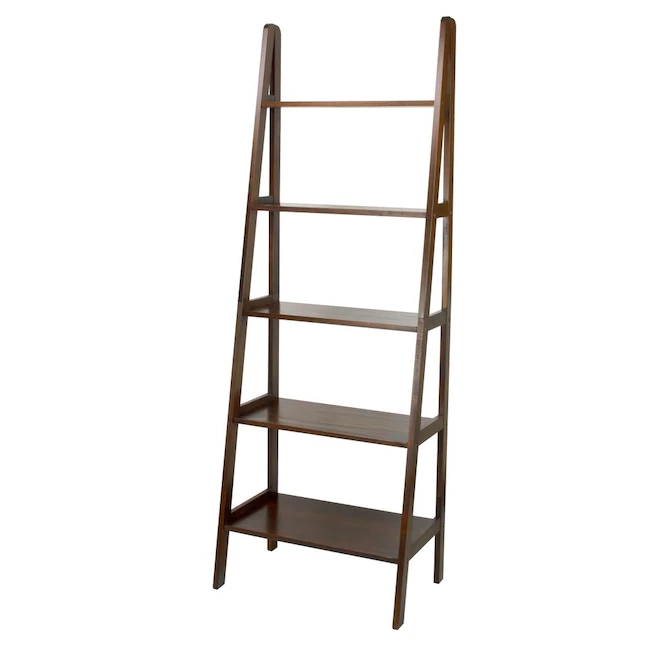 Casual Home 176-54 Ladder Warm Brown Wood 5-Shelf Ladder Bookcase (24.75-in W x 72-in H x 16-in D)