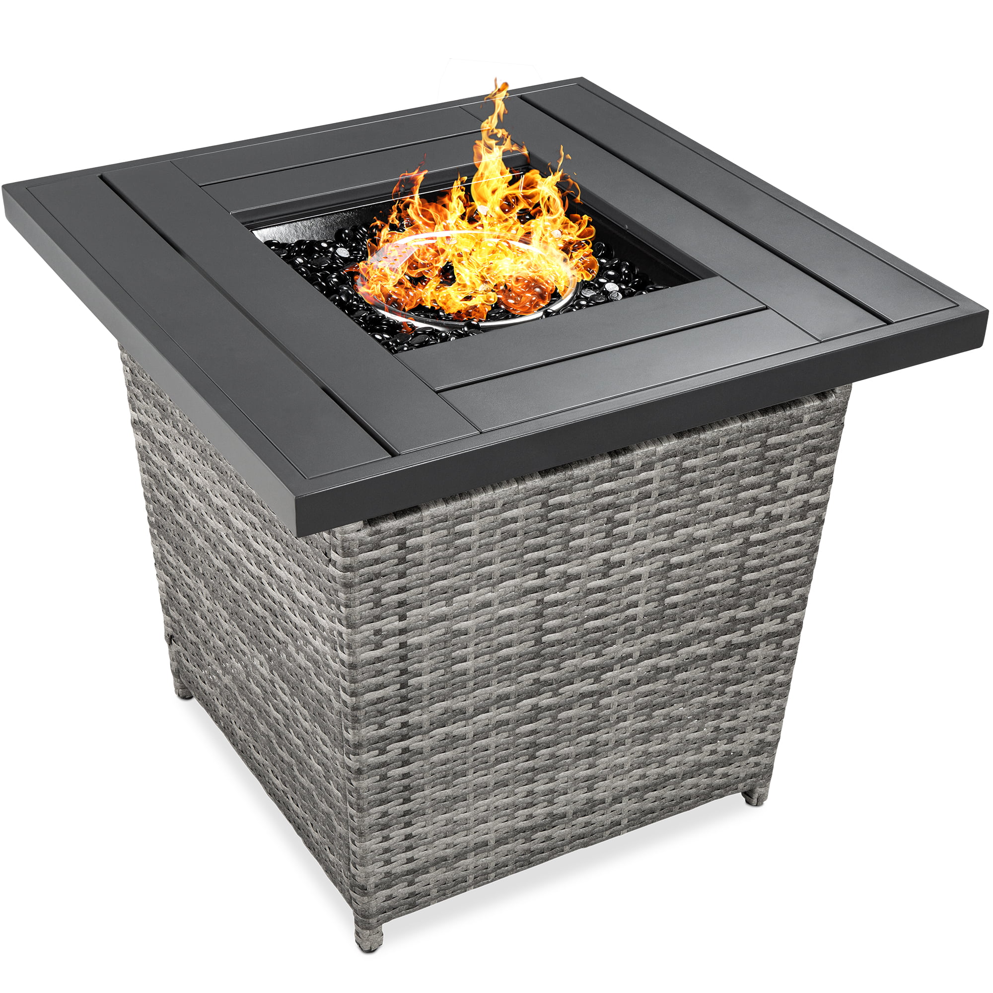 Best Choice Products 28in Propane Gas Fire Pit Table 50.000 BTU Outdoor Wicker w/ Glass Beads. Tank Holder - Ash Gray