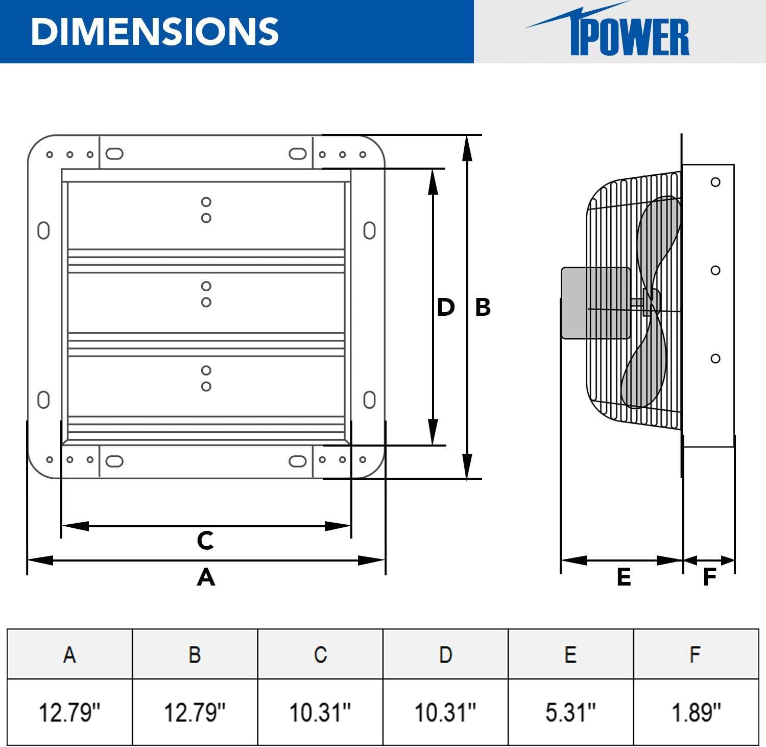iPower 10 Inch Shutter Exhaust Fan Aluminum.High Speed 1650RPM. 820CFM. 1-Pack. Silver