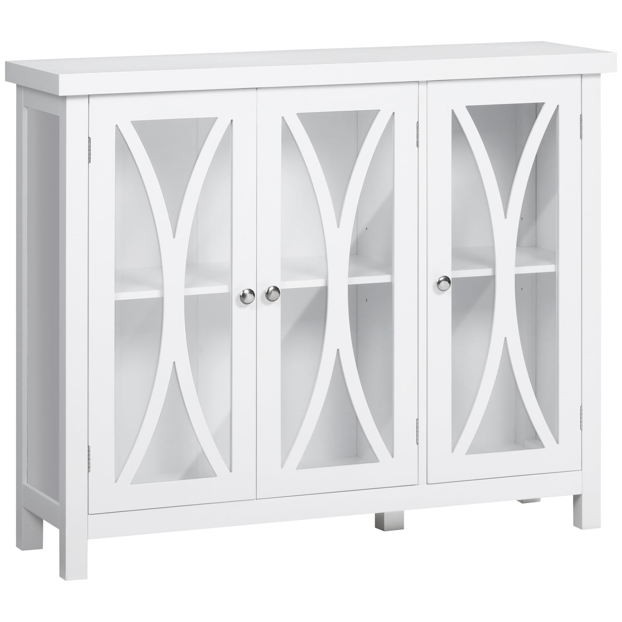 HOMCOM Modern Kitchen Sideboard. Buffet Cabinet with 2 Storage Cupboard. Glass Doors for Living Room. Bedroom. White