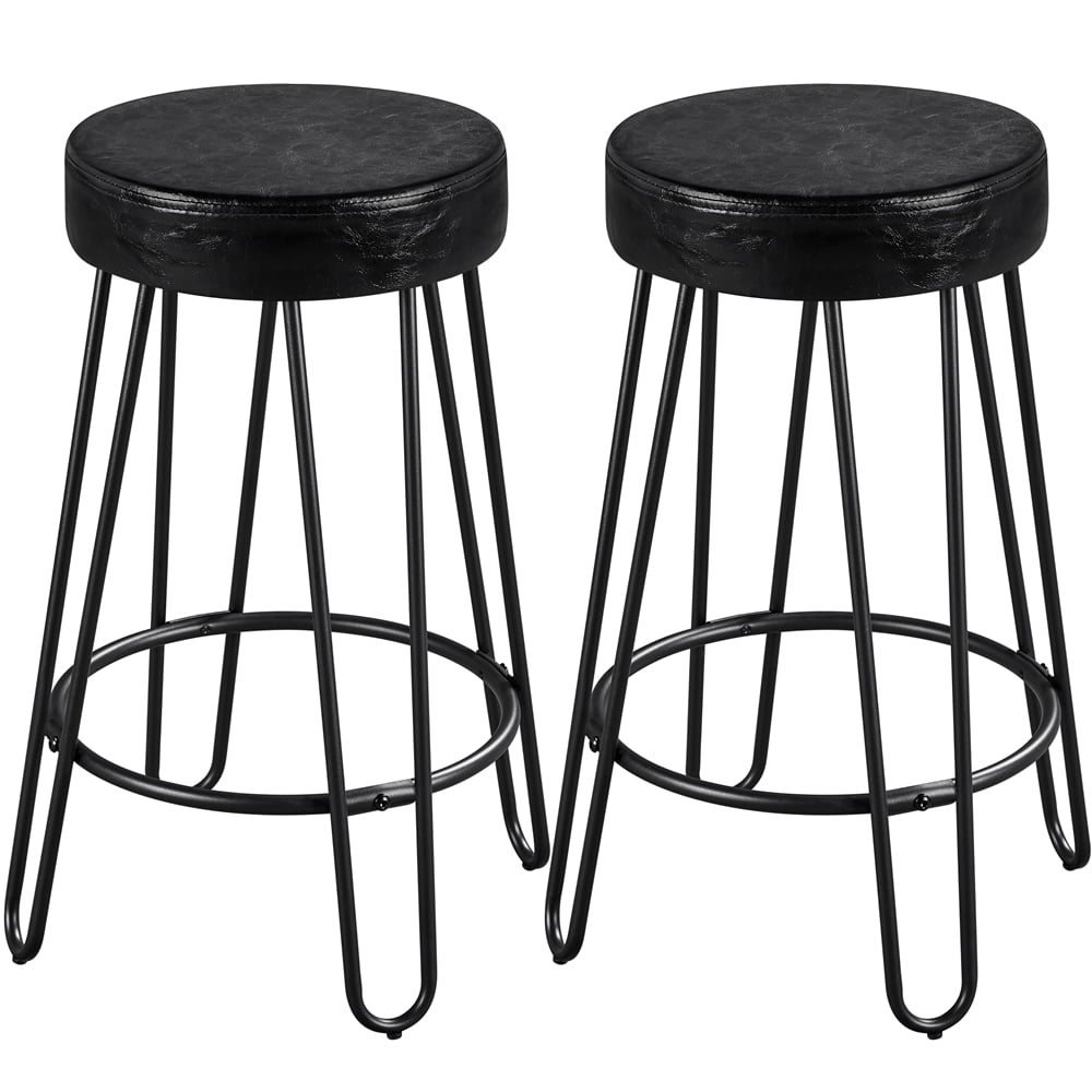 SMILE MART 26.5″ Faux Leather Bar Stools for Kitchen. 2pcs. Black with Black