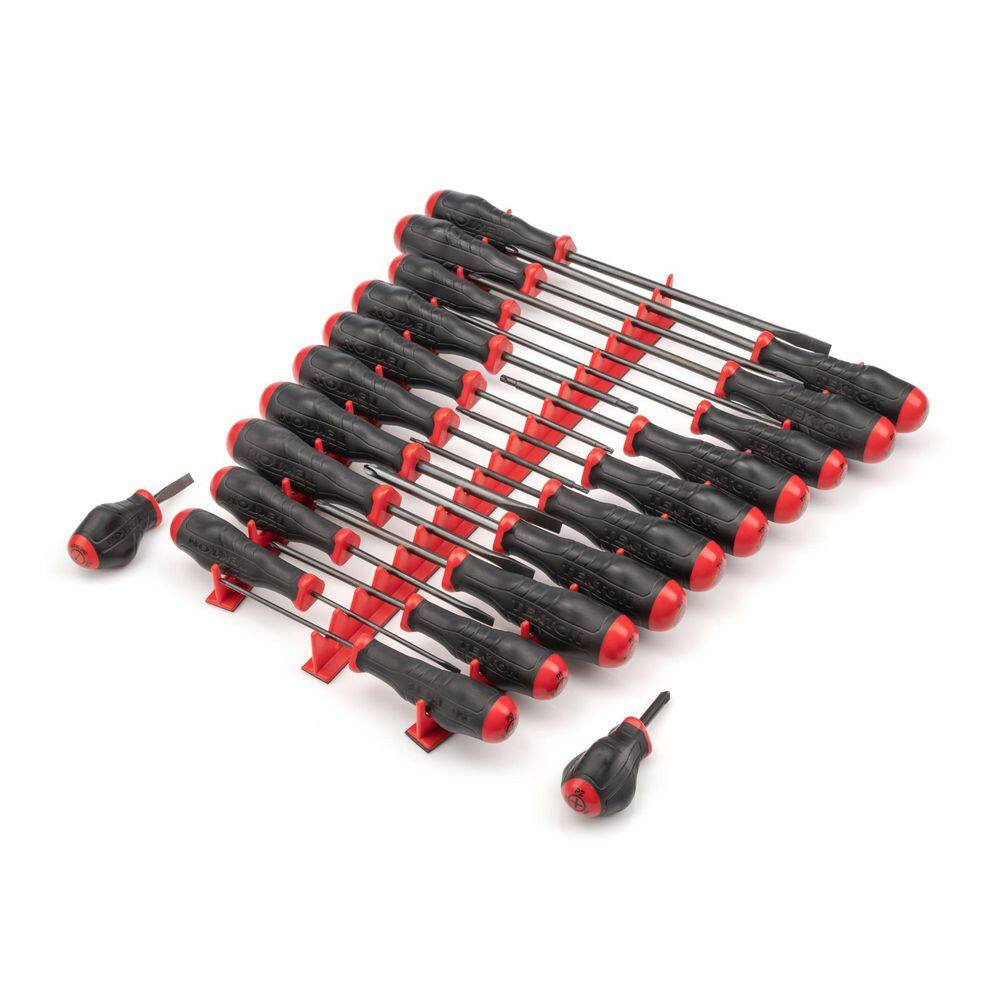TEKTON DRV41502 High-Torque Black Oxide Blade Screwdriver Set. 22-Piece (#0-#3.1/8-5/16 in.. T10-30) - Red Rails