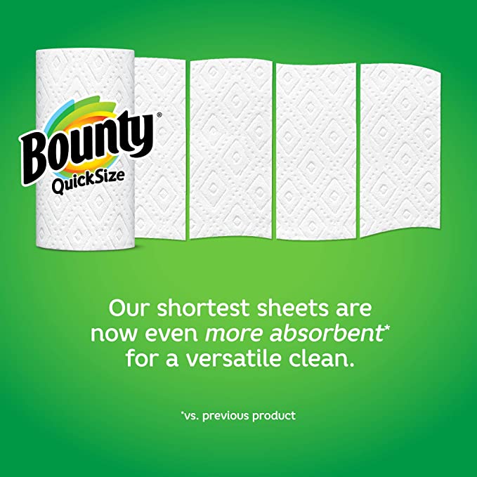 Bounty Quick-Size Paper Towels. White. 12 Family Rolls = 30 Regular Rolls