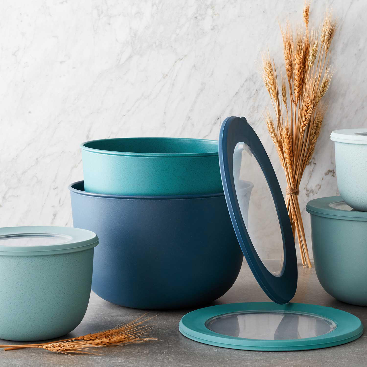 Member-s Mark 10-Piece Break-resistant Wheat Straw Mixing Bowls. 5 Bowls + 5 Lids. Blue