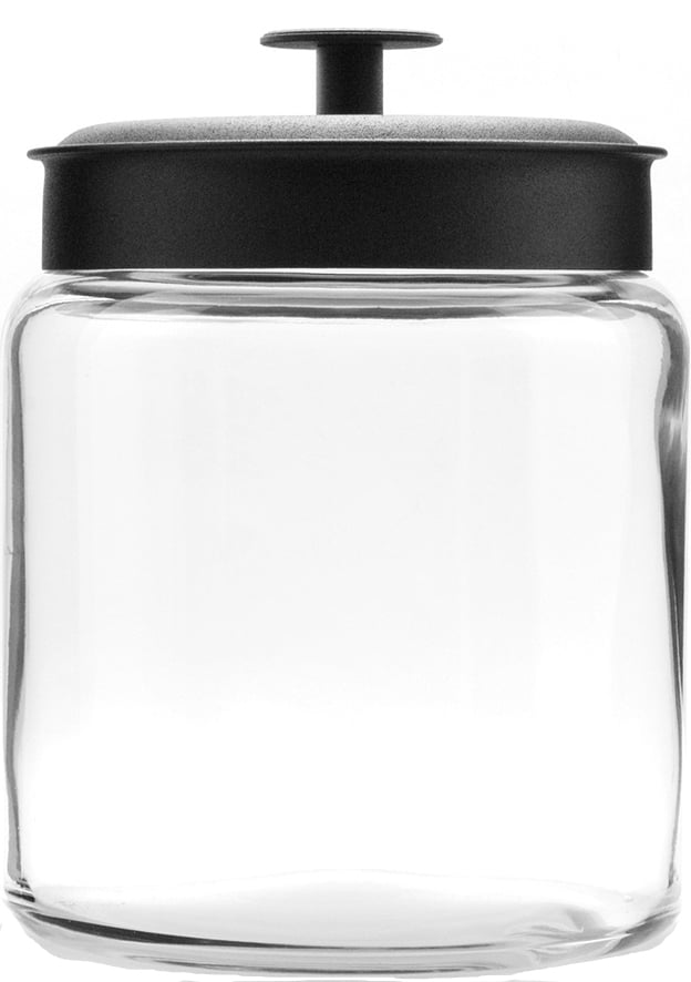 Anchor Hocking 3-Piece Montana Clear Glass Jar Storage Set with Black Metal Lids. 26-Cups