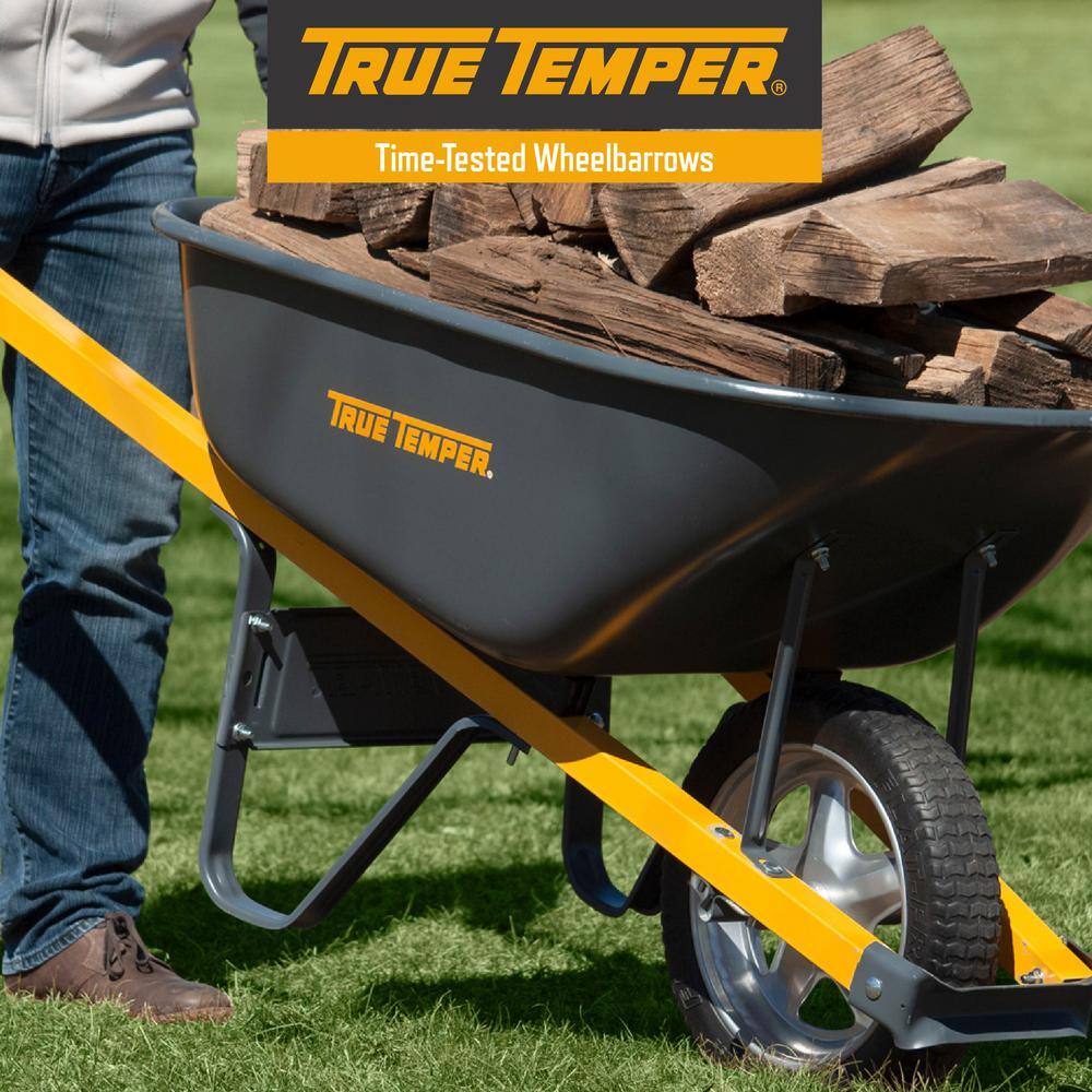 True Temper 10000-03685 6 cu. ft. Wheelbarrow with Steel Handles and Flat Free Tire (Pack of 2)