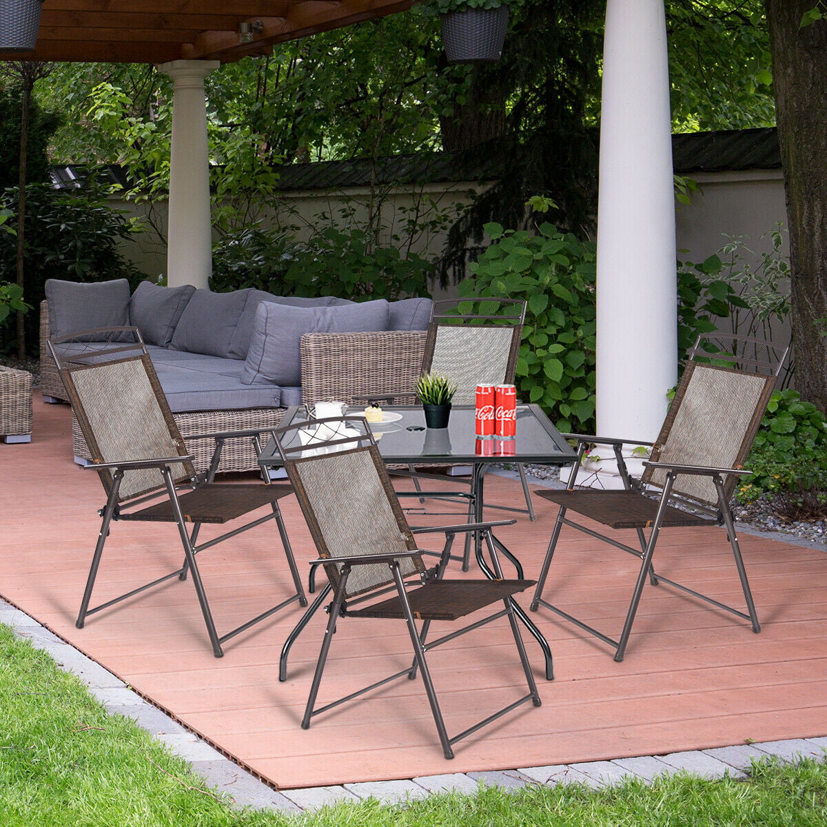 Costway Set of 4 Patio Folding Sling Chairs Steel Textilene Camping Deck Garden Pool