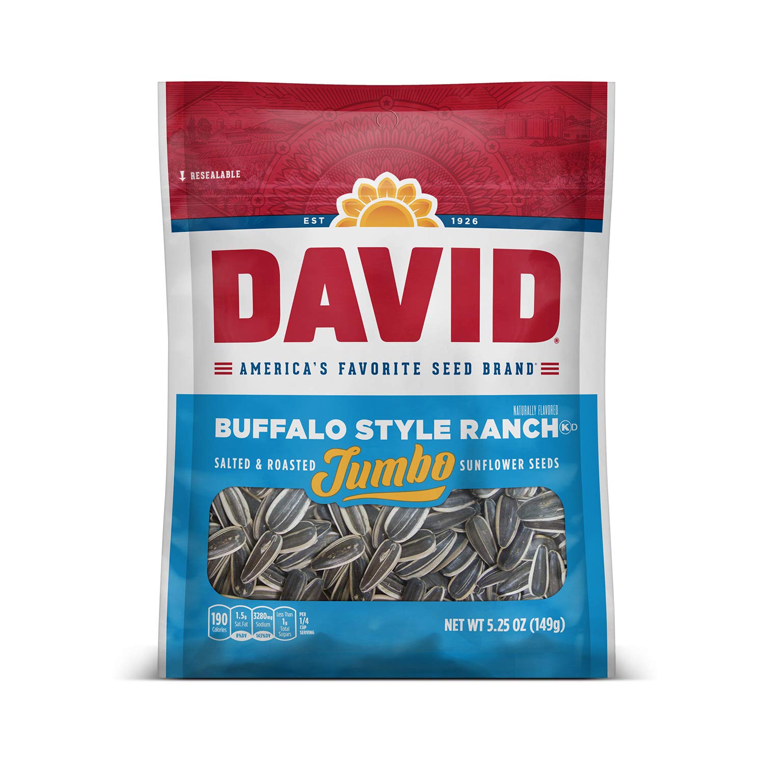 DAVID Seeds Roasted and Salted Spicy Queso Jumbo Sunflower Seeds. Keto Friendly. 5.25 Ounce (Pack of 12)