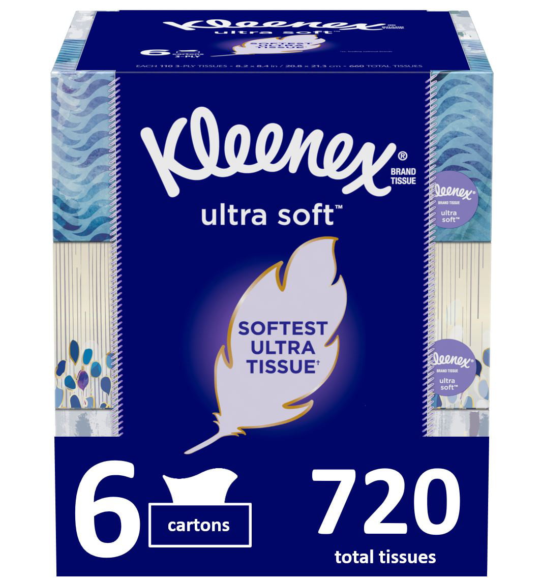 Kleenex Ultra Soft Facial Tissues. 6 Flat Boxes (720 Total Tissues)