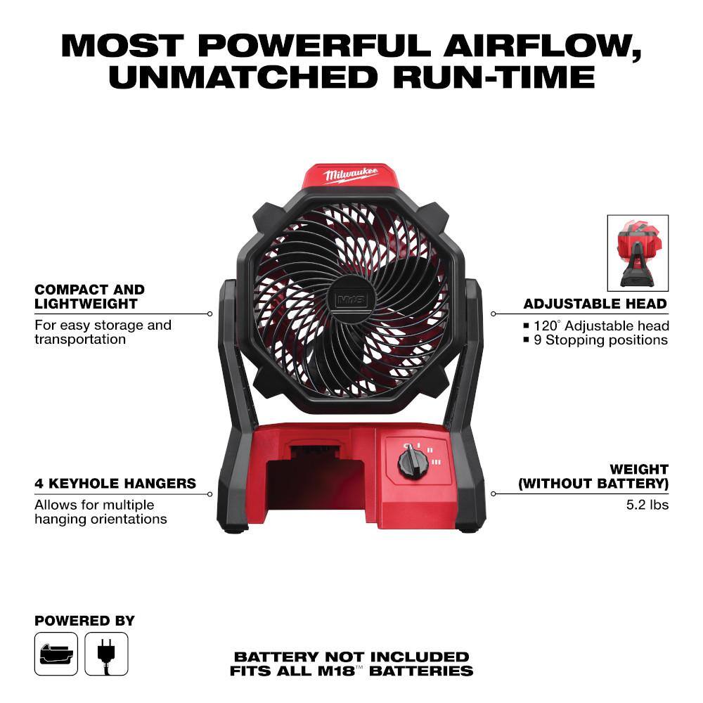 Milwaukee 0886-20-2648-20 M18 18-Volt Lithium-Ion Cordless Jobsite Fan with M18 5 in. Random Orbit Sander