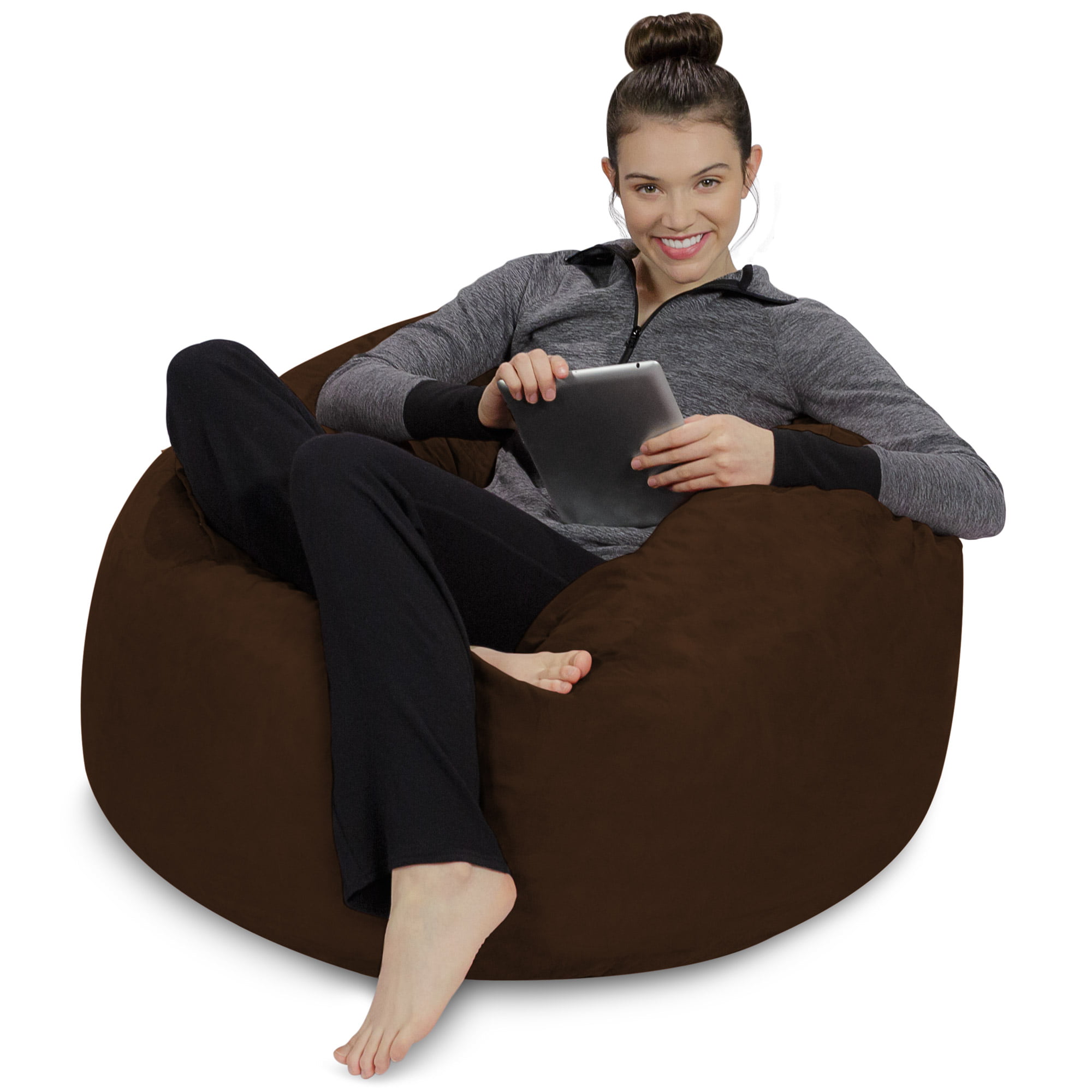 Sofa Sack Bean Bag Chair. Memory Foam Lounger with Microsuede Cover. Kids. 3 ft. Chocolate