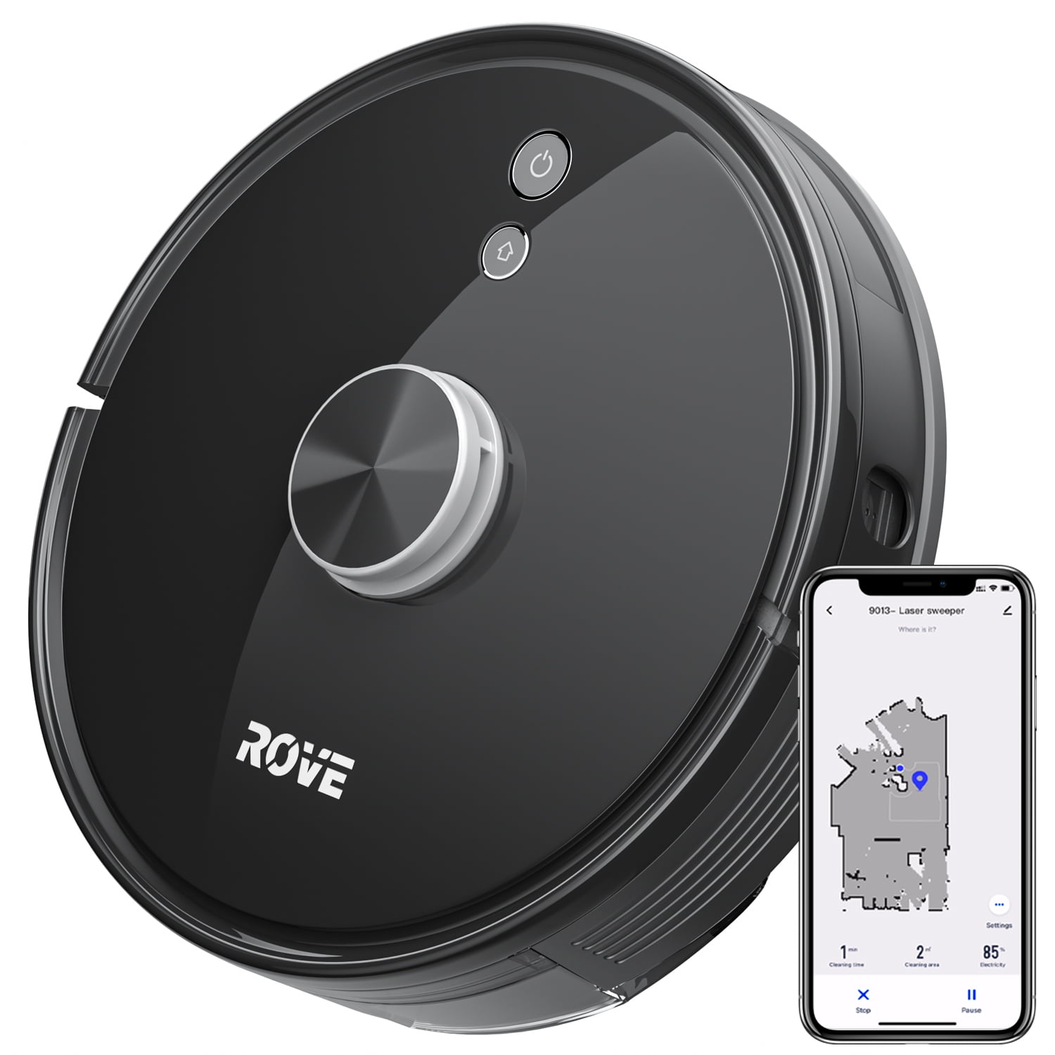 Rove Robot Vacuum Sweeping Cleaner - 2000 Pa Strong Suction & 2600mAh Battery Life Robotic Sweeper. Automatic Self Charging. Lidar Navigation. Smart Mapping. Perfect for Pet Hair Carpets. Hard Floors