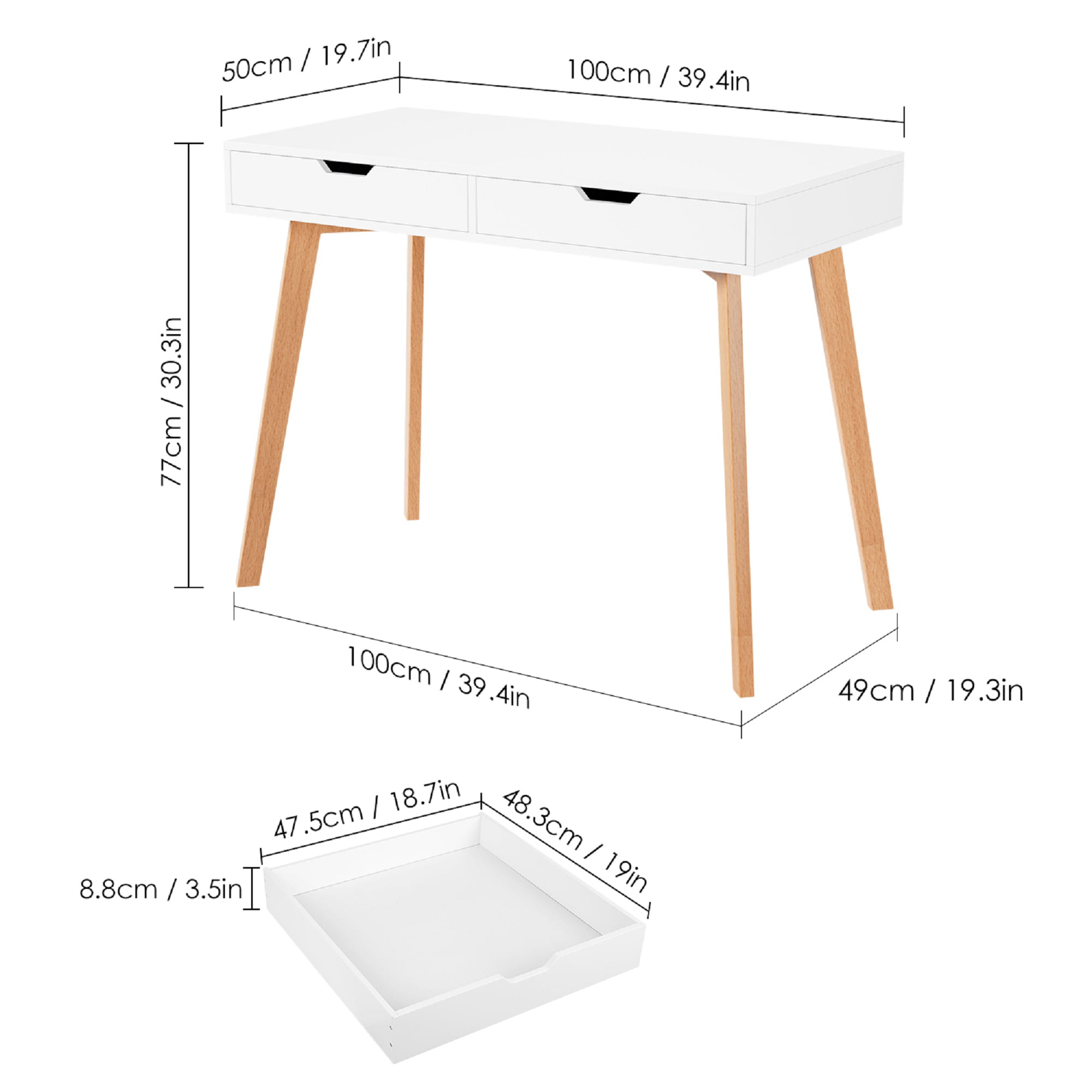 Homfa White Desk with Drawers. Study Work Desk Table for Home Office Writing