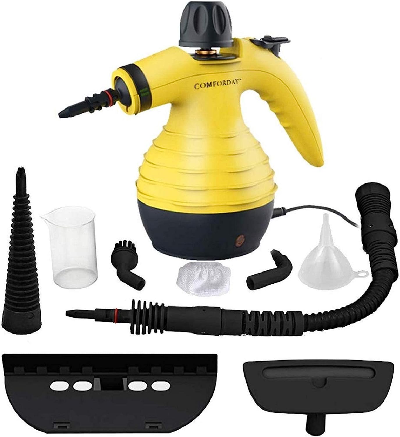 Comforday Multi-Purpose Handheld Pressurized Steam Cleaner with 9-Piece Accessories. Perfect for Stain Removal. Curtains. Car Seats. Floor. Window Cleaning (Yellow)
