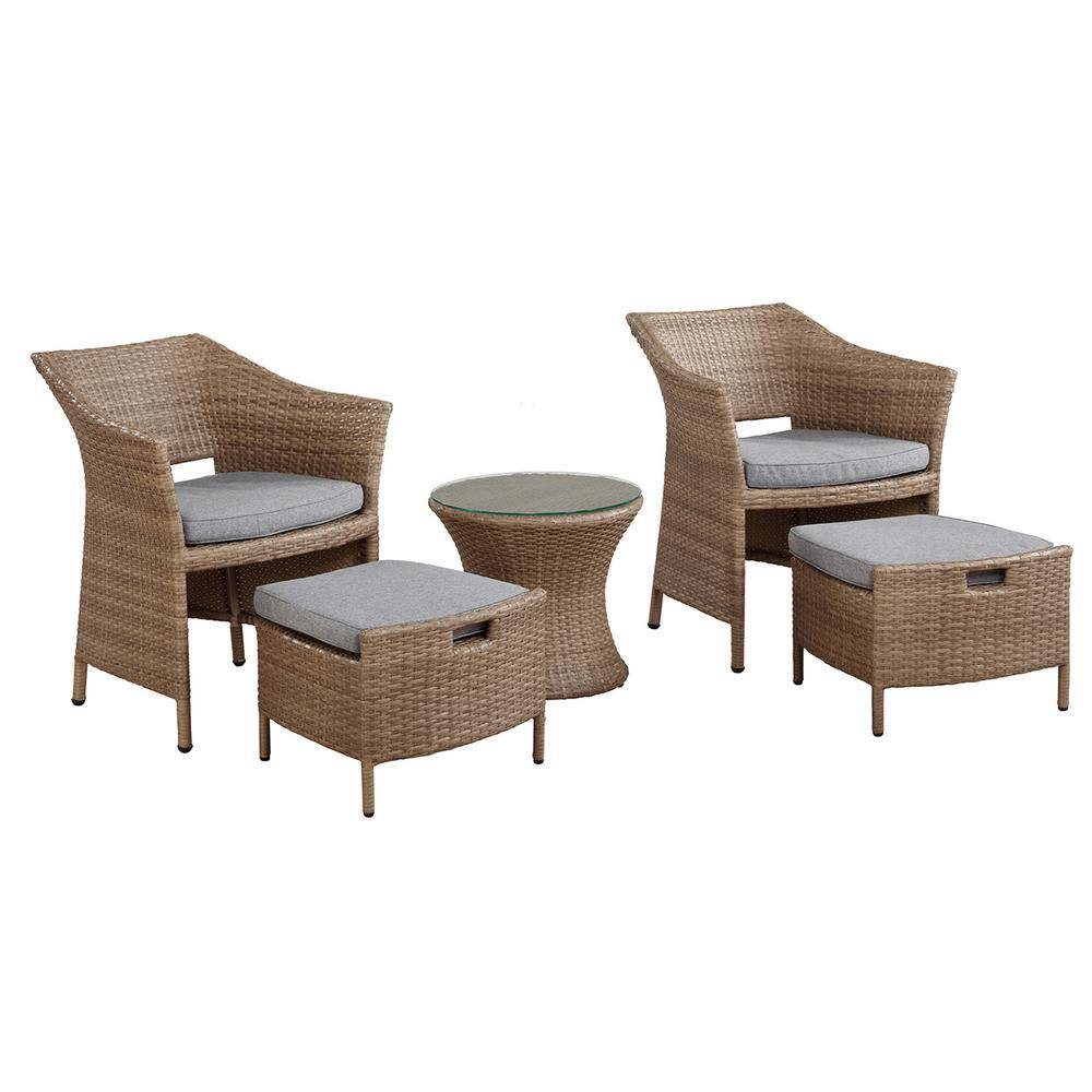 Alaterre Furniture  Kokoli 5-Piece All-Weather Wicker Outdoor Patio Conversaton Set with Dark Gray Cushions