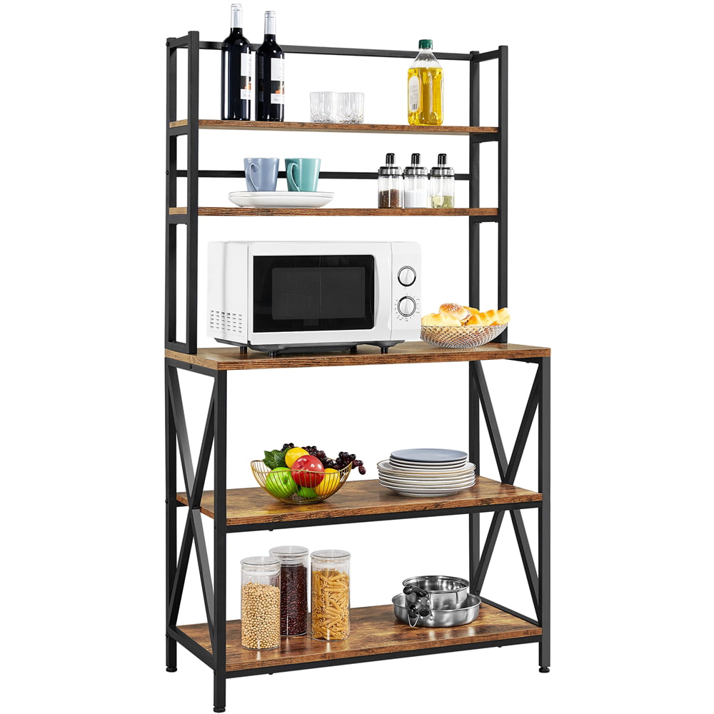 Easyfashion 5-Tier Baker's Rack with storage shelf and Adjustable Feet. Rustic Brown