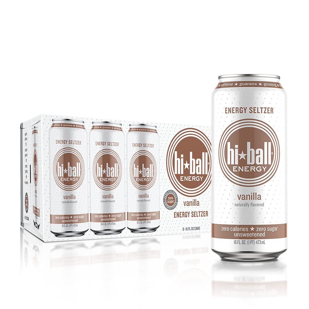 Hiball Energy Seltzer Water. Caffeinated Sparkling Water (16 Fl Oz Pack of 8). Vanilla