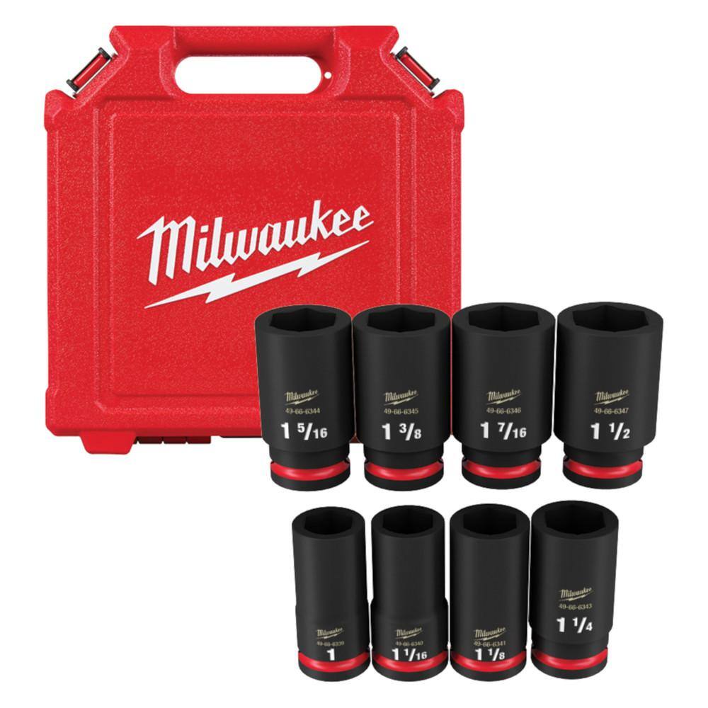 Milwaukee SHOCKWAVE 3/4 in. Drive SAE Deep Well Impact 6 Point Impact Socket Set (8-Piece)