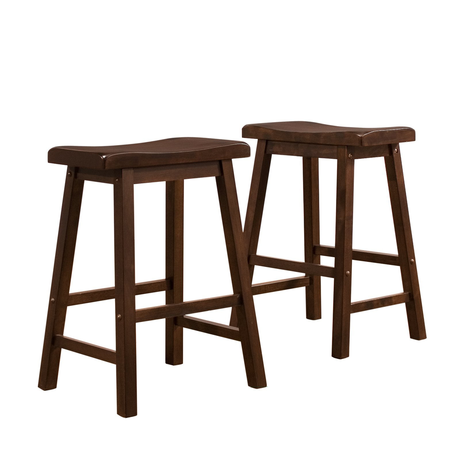 Weston Home 24 in. Saddle Back Stool - Warm Cherry- Set of 2