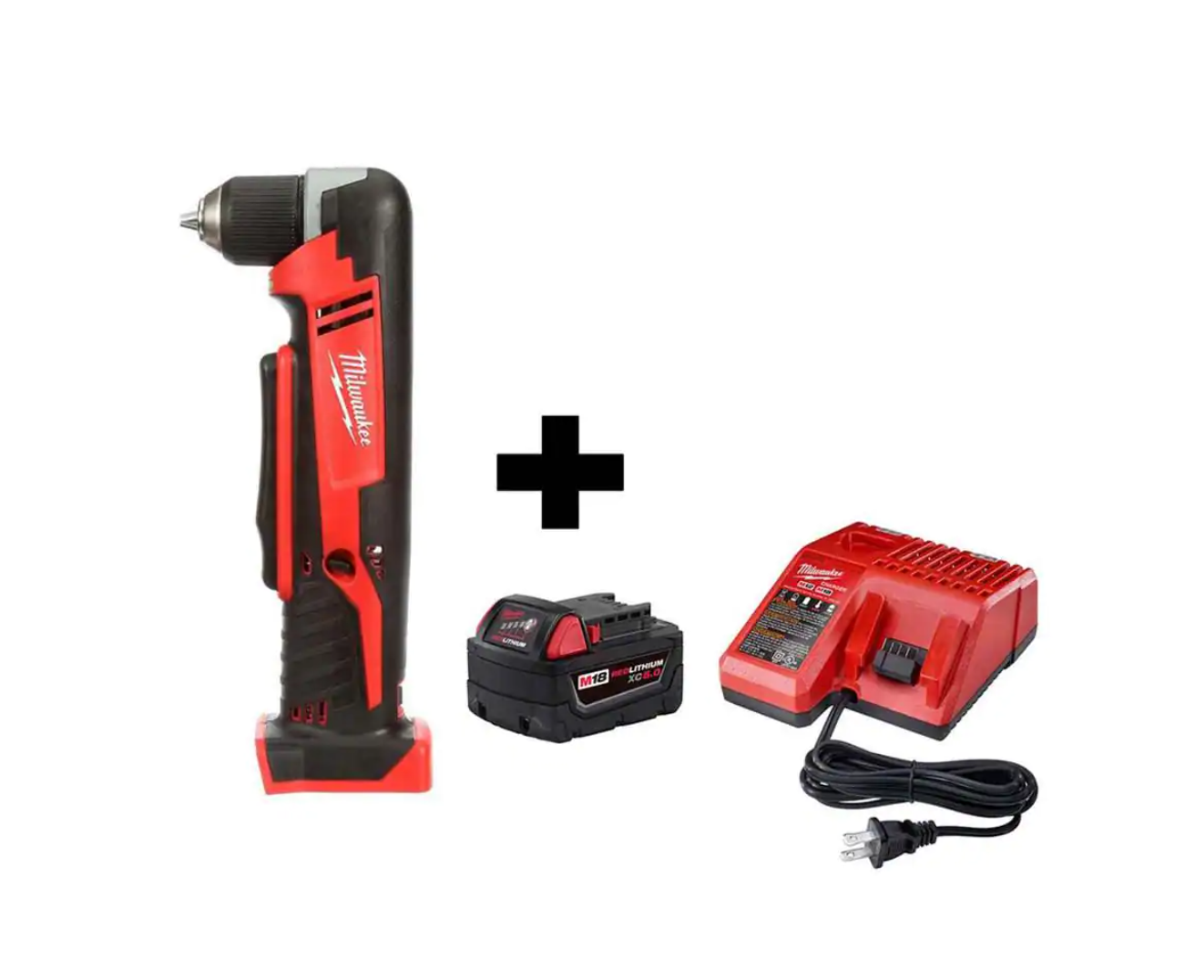 Milwaukee 2615-20-48-59-1850 M18 18V Lithium-Ion Cordless 3/8 in. Right-Angle Drill with M18 Starter Kit with One 5.0 Ah Battery and Charger