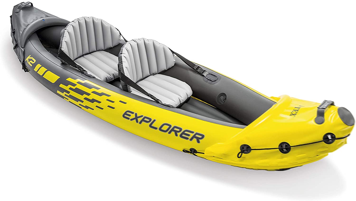 Explorer K2 Kayak. 2-Person Inflatable Kayak Set with Aluminum Oars and High Output Air Pump